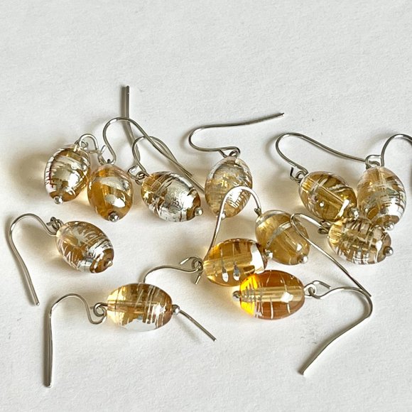 Peach Murano Art Glass Earrings Bead Hand Painted Oval Bead Silver Plated - Picture 8 of 8